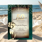 Goud Glitter Glas, Ballonnen Groen 50ste Verjaarda Kaart