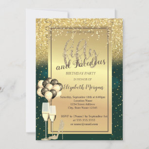 Goud Glitter Glas,Balloons Groen 50ste Verjaardag  Kaart