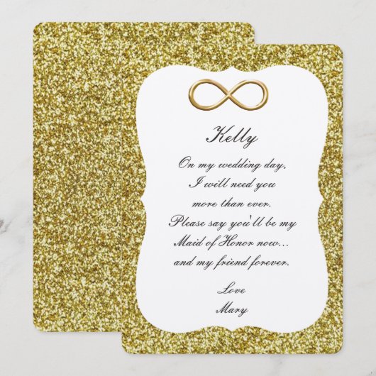 Goud Glitter Goud Oneindig Getuige Trouwkaart Kaart (Voorkant / Achterkant)