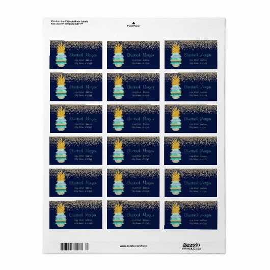 Goud Glitter Groen Ananas Navyblauw Etiket (Full Sheet)
