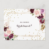 Goud Glitter Groen Bourgondië Bloemen Bruidsmeisje Uitnodiging Briefkaart (Voorkant)