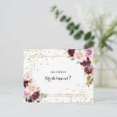 Goud Glitter Groen Bourgondië Bloemen Bruidsmeisje Uitnodiging Briefkaart (Staand voorkant)