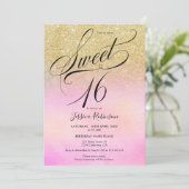 goud glitter holografisch script chic Sweet 16 Kaart (Staand voorkant)