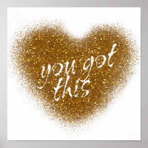 Goud Glitter JE KAN HET Glamour Hart Muurprint Poster