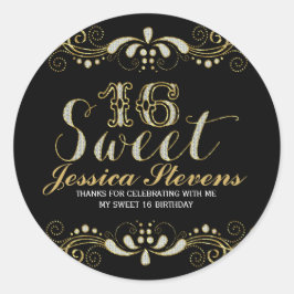 Goud & Glitter Lace Sweet 16 Ronde Sticker