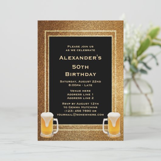 Goud Glitter lijst & Bier Kaart (Staand voorkant)