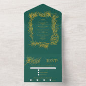 Goud glitter lijst evergreen winter bruiloft all in one uitnodiging (Binnen)