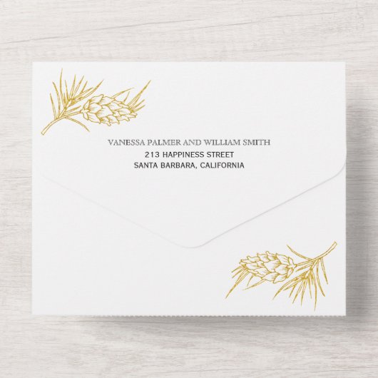 Goud glitter lijst evergreen winter bruiloft all in one uitnodiging (Achterkant)