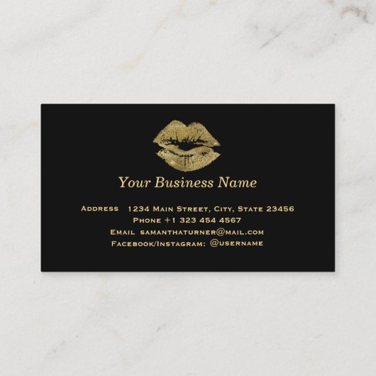 Goud Glitter Lippen Make-up Artiest Visitekaartje (Achterkant)