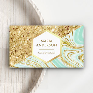 Goud Glitter Mintgroene Marmeren Make-up Artiest Visitekaartje