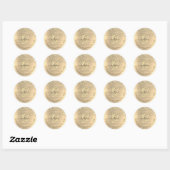 Goud Glitter & Monogram, Zwarte Script Naam Adres Ronde Sticker (Vel)