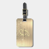 Goud Glitter & Monogram, Zwarte Script Naam, Vs 2 Bagagelabel (Voorkant verticaal)