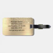 Goud Glitter & Monogram, Zwarte Script Naam, Vs 2 Bagagelabel (Achterkant horizontaal)