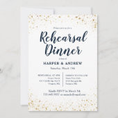 Goud Glitter Navy Blue Waterverf repetitie diner Kaart (Voorkant)