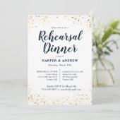 Goud Glitter Navy Blue Waterverf repetitie diner Kaart (Staand voorkant)
