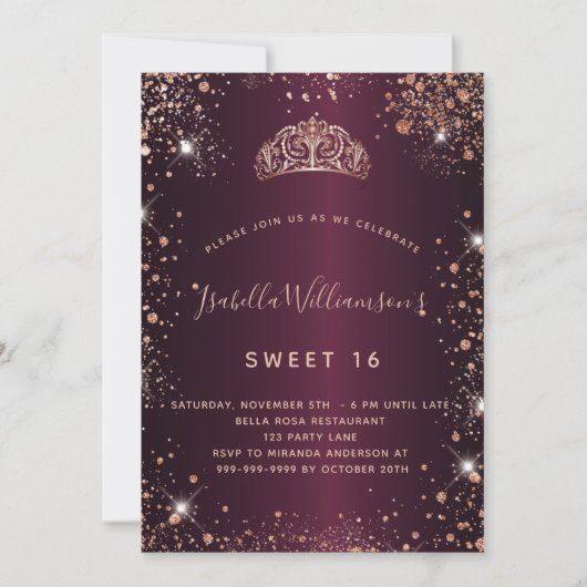 Goud glitter roos tiara, gezoet 16 kaart (Voorkant)