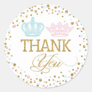 Goud Glitter Roze Blauw Royal Twins Baby shower Ronde Sticker