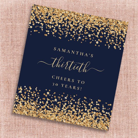 Goud Glitter Script Marine Blauw Cheers 30e Party Wijn Etiket