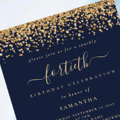 Goud Glitter Script Marine Blauw Glam 40th Party Kaart