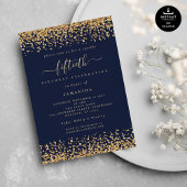 Goud Glitter Script Marine Blauw Glam 50th Party Kaart