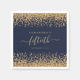 Goud Glitter Script Marine Blauw Glam 50th Party Servet