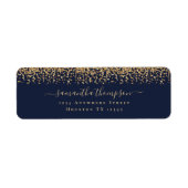 Goud Glitter Script Marine Blauw Naam Retouradres Etiket (Voorkant)