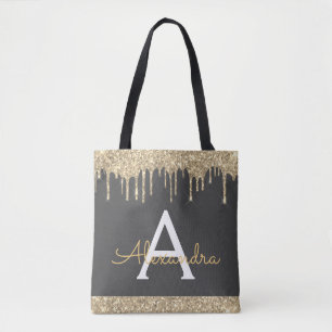 Goud Glitter Sparkle Elegant Monogram Tote Bag