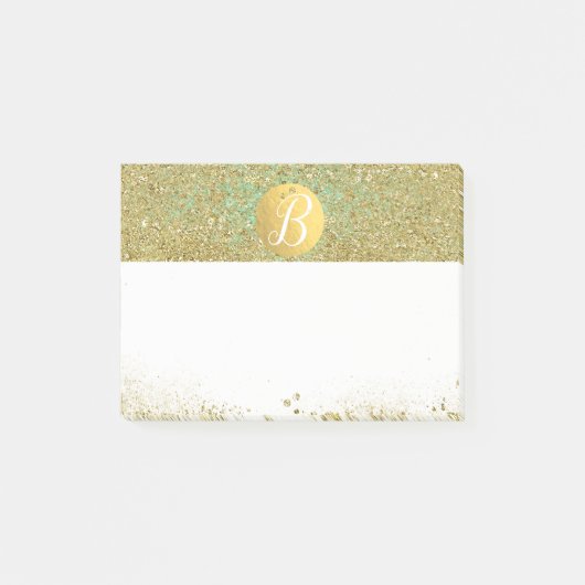 Goud Glitter & Turkoois Aqua Glam Persoonlijke Ini Post-it® Notes (Voorkant)