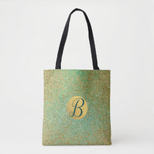 Goud Glitter Turquoise Aqua Groen Glam Trend Chic Tote Bag