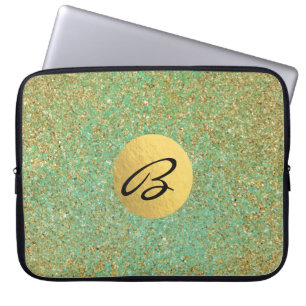 Goud Glitter Turquoise Groen Glam Trendy Laptop Sleeve