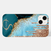 Goud Glitter Turquoise Marmer Glitter Druppels Case-Mate iPhone Case (Achterkant (horizontaal))
