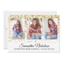 Goud Glitter Wit 4 Foto Afstudeer Uitnodiging
