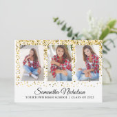Goud Glitter Wit 4 Foto Afstudeer Uitnodiging (Staand voorkant)