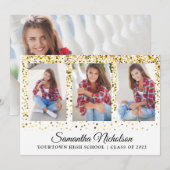 Goud Glitter Wit 4 Foto Afstudeer Uitnodiging (Voorkant / Achterkant)