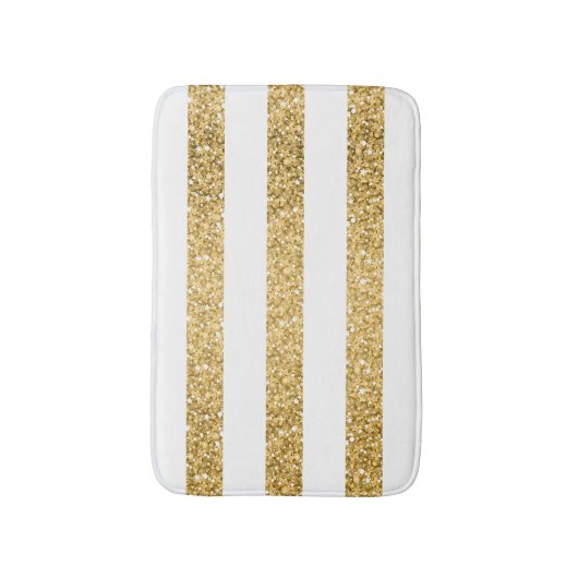 Goud Glitter Wit Strepen Patroon Badmat (Voorkant Verticaal)