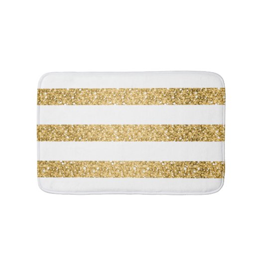 Goud Glitter Wit Strepen Patroon Badmat (Voorkant)