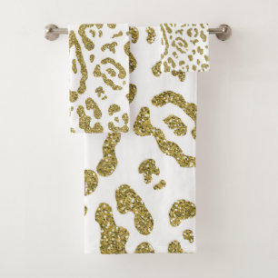 Goud Glitter Witte Cheetah Luipaard Dierprint Bad Handdoek
