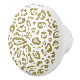 Goud Glitter Witte Cheetah Luipaard Dierprint  Keramische Knop