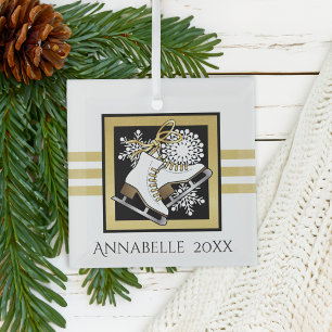 Goud Glitter Zwart Wit Schaatsen Glas Ornament