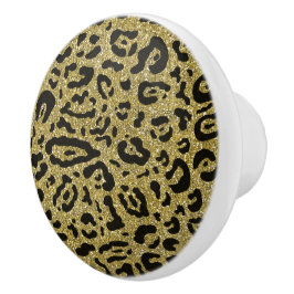Goud Glitter Zwarte Cheetah Luipaard Dierenprint Keramische Knop