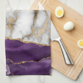Goud glitters glanzend witte marmer paars theedoek (Quarter Fold)