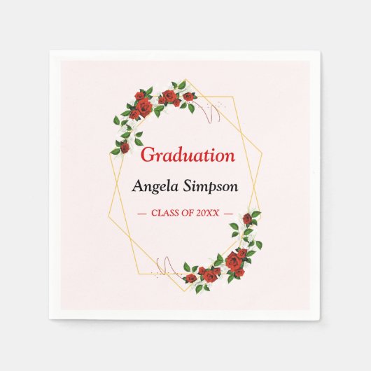 Goud Glitters Ivoor Rood Bloemen Afstudeerfeest Servet (Voorkant)