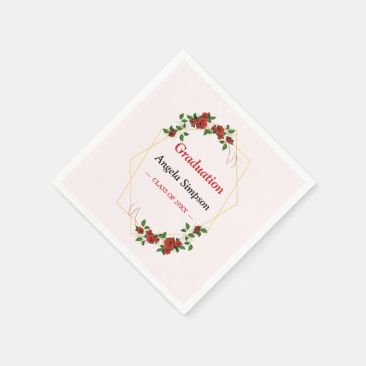 Goud Glitters Ivoor Rood Bloemen Afstudeerfeest Servet (Hoek)