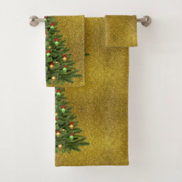 Goud glitters met kerstboom badhanddoekenset bad handdoek
