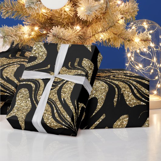 Goud glitters & Zwarte stijlvolle  Cadeaupapier (Feestdagen)