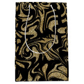 Goud glitters & Zwarte stijlvolle Medium Cadeauzakje (Voorkant)