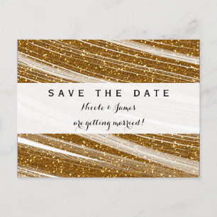 Goud glittersparel wit save the date briefkaart