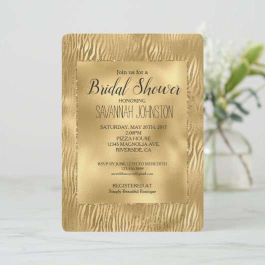 Goud Glitz Zebra Print Vrijgezellenfeest Kaart (Staand voorkant)