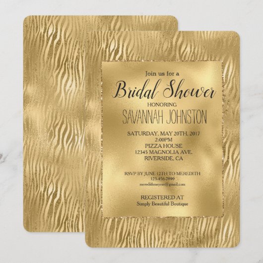 Goud Glitz Zebra Print Vrijgezellenfeest Kaart (Voorkant / Achterkant)