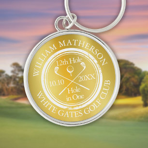 Goud Golf Hole in One Klassieke Gepersonaliseerde Sleutelhanger